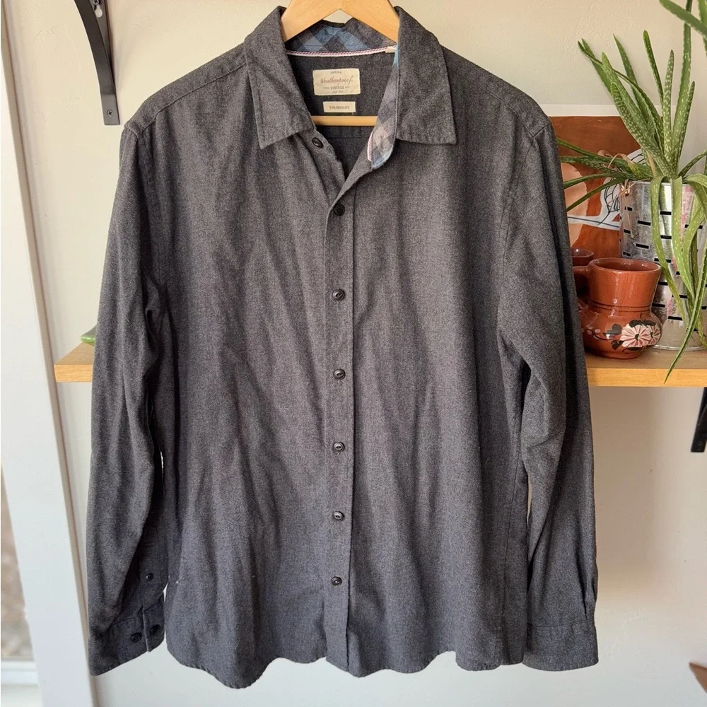 Weatherproof Vintage Gray Flannel Tailored Long Sleeve Button Down Shirt Large